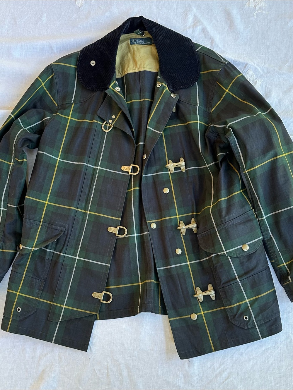 Polo by Ralph Lauren Navy & Green Plaid Toggle Fireman Coat Sz M